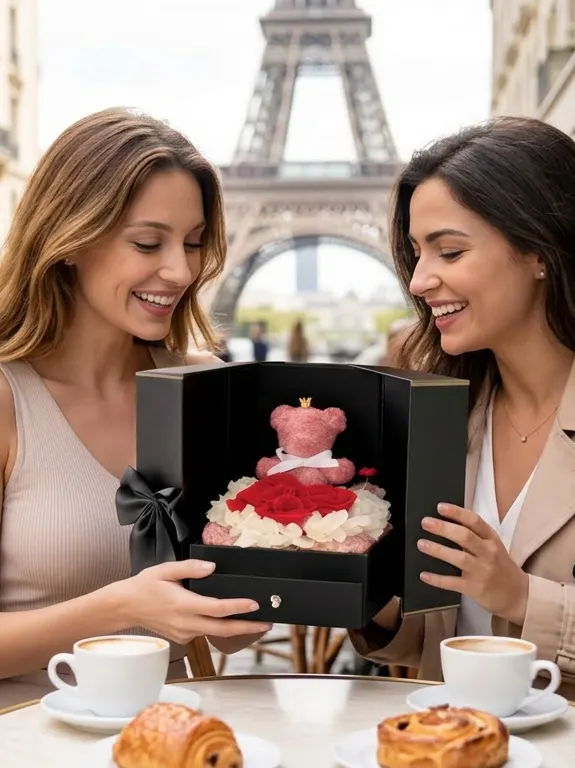 Das romantischste Jahrestag Geschenk – BoxBloom Geschenkbox mit Rosen Glückliches Paar beim Auspacken der romantischen Jahrestag-Geschenkbox – emotionaler Geschenkmoment zum 1. Jahrestag