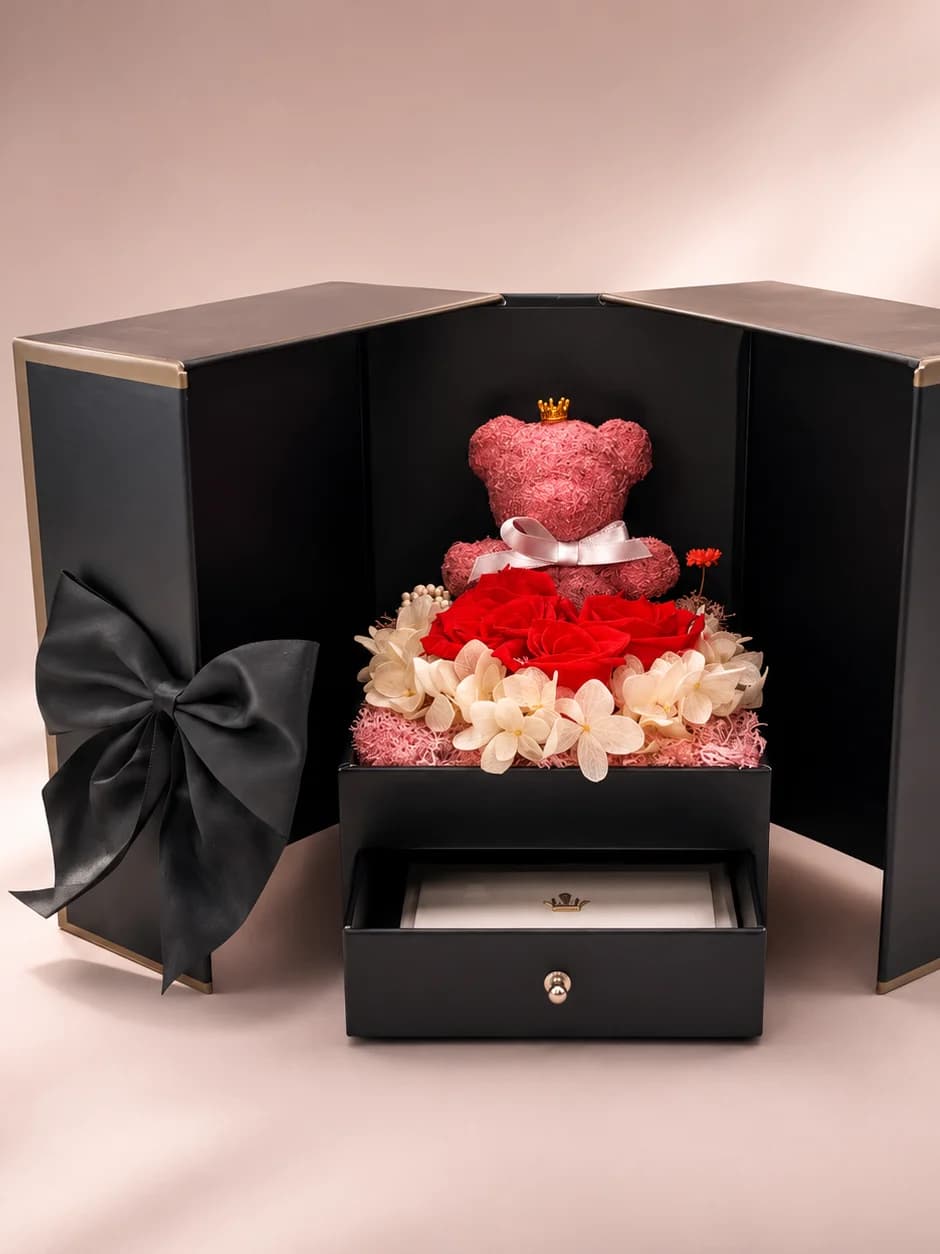 Jahrestag Geschenkbox zum ersten Jahrestag – konservierte Rosen und Teddybär