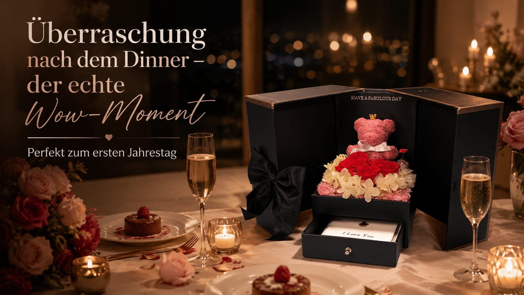 Romantische Überraschung nach dem Abendessen – Geschenkbox als unvergesslicher Moment
